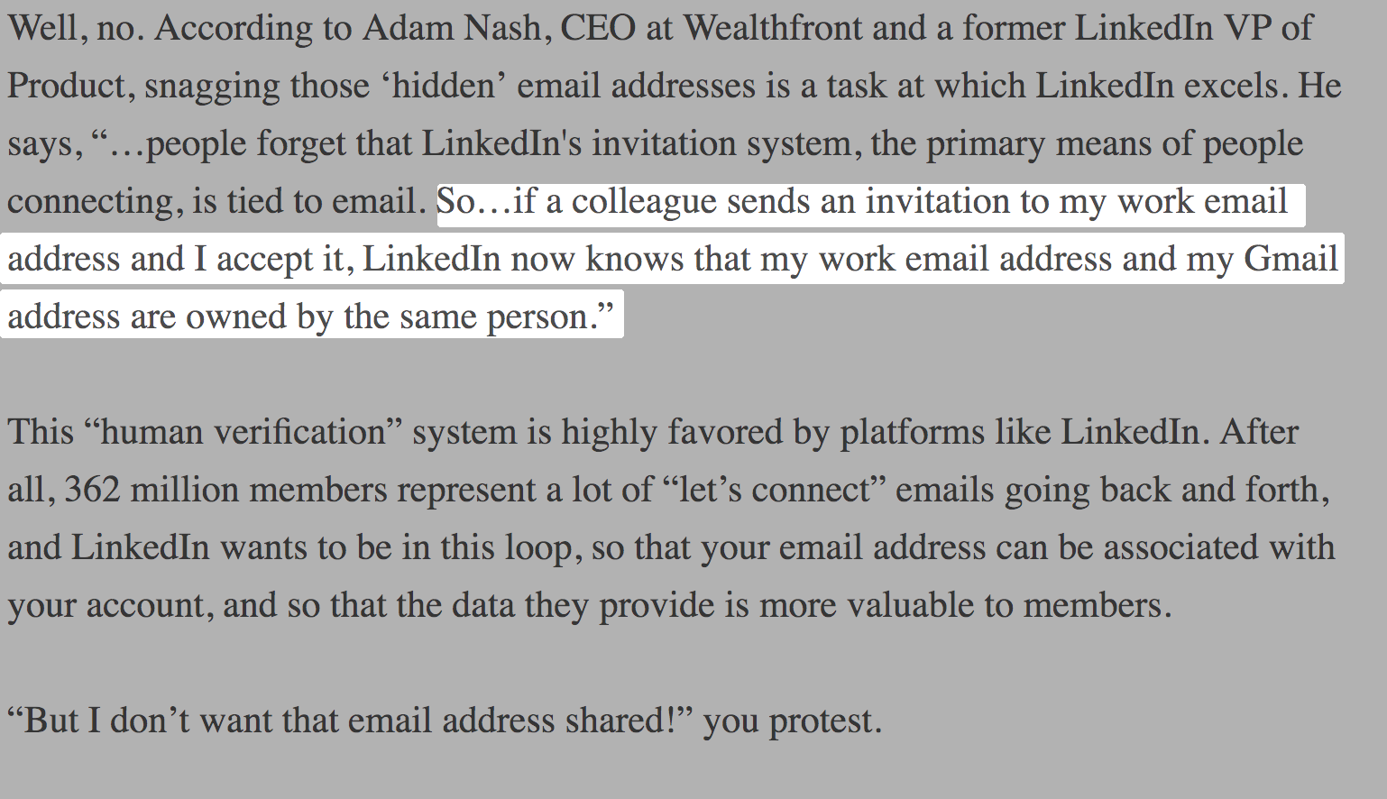 The Implications of LinkedIn Automagically Knowing My Work Email Address